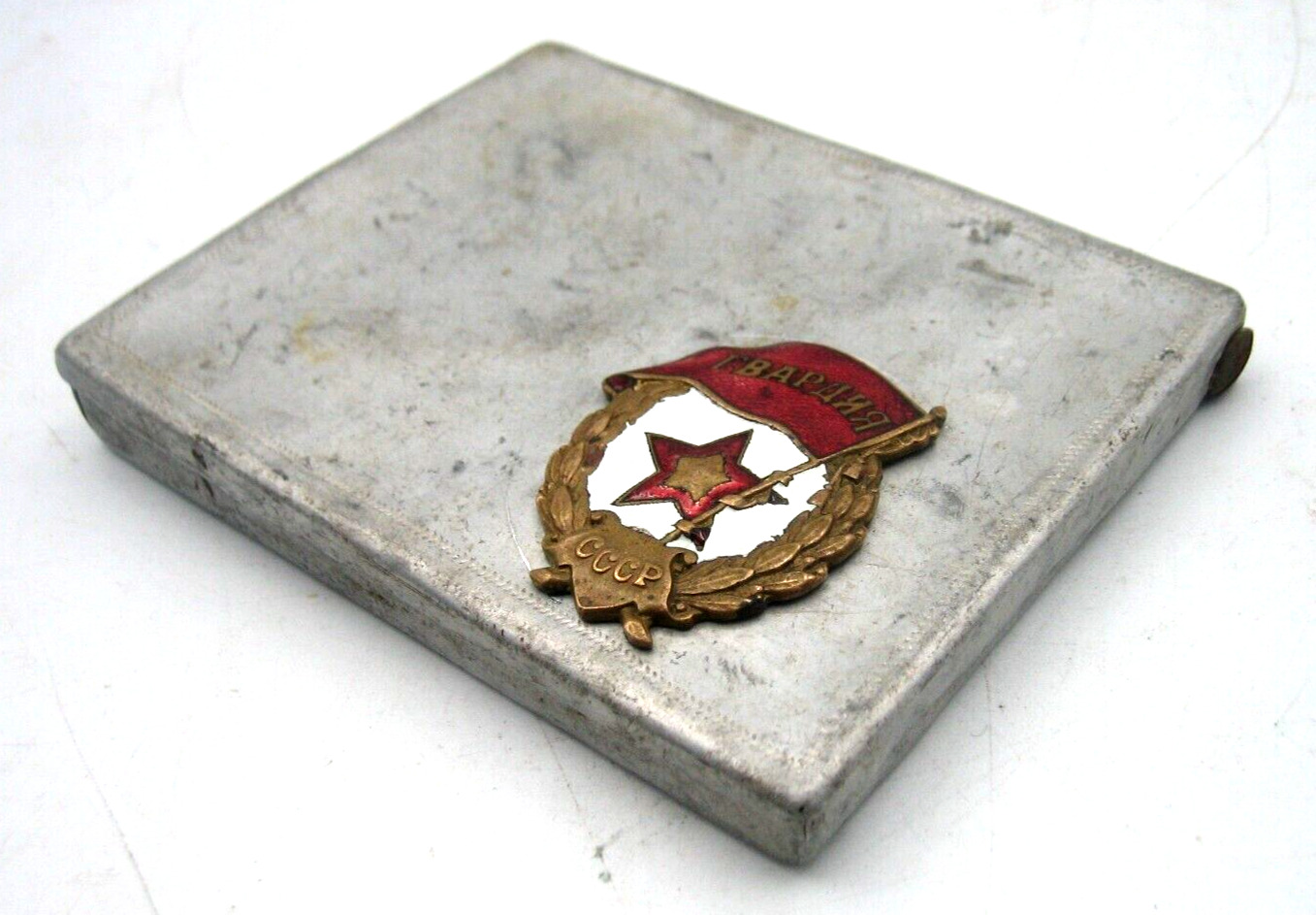 WW2 Soviet Soldier Art Battlefield Cigarette Case  1943 Custom Made Guard  Badge