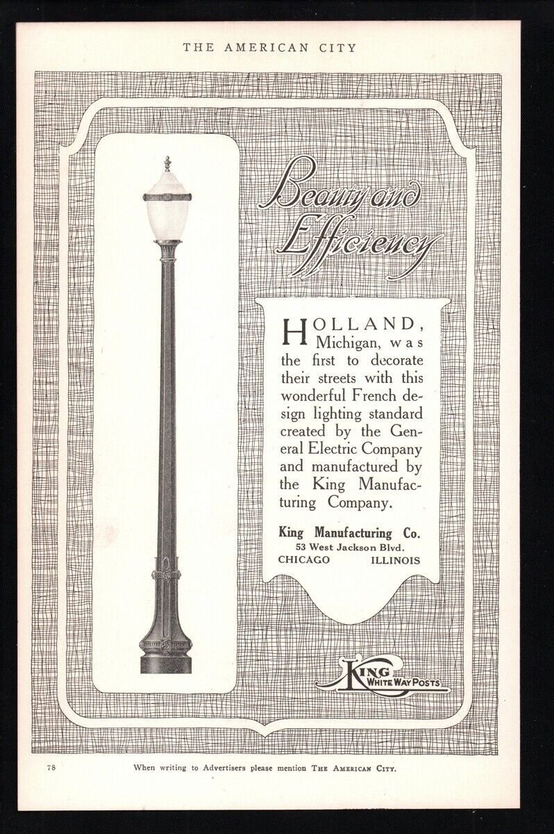 1922 King White Way Posts Street lighting Chicago IL Vintage magazine  print ad