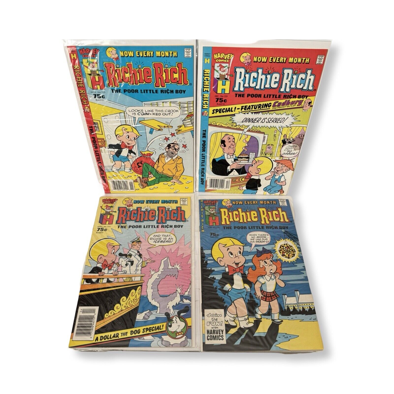 Richie Rich Comic Lot (4 Issues) #220, 221, 225, 229 1986-1987 NM/VF Condition