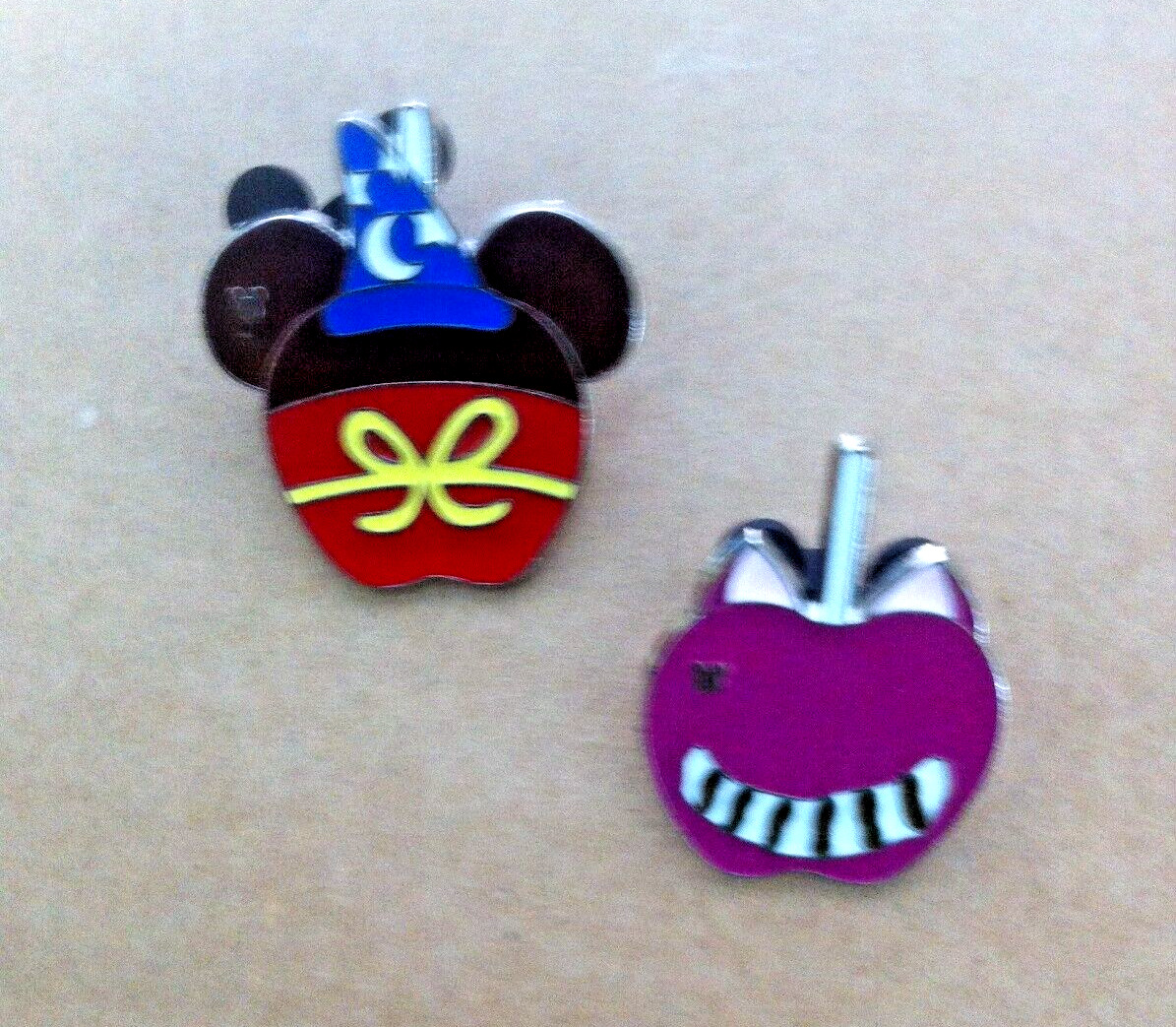 2 Disney Candy Apple pins - Cheshire Cat - Sorcerer\'s Apprentice