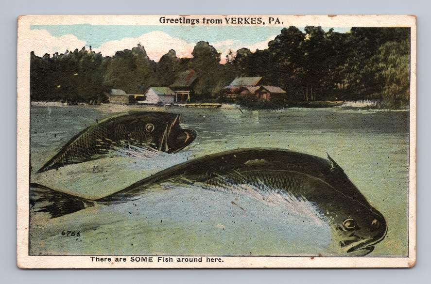 Yerkes Pennsylvania ~ Antique Montgomery County Fishing Exaggeration 1910s
