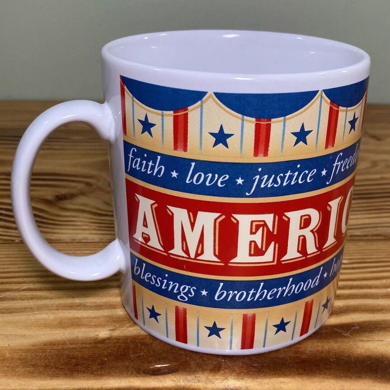 Vintage Russ Coffee Tea Large Mug Cup America Patriotic 4” Diameter
