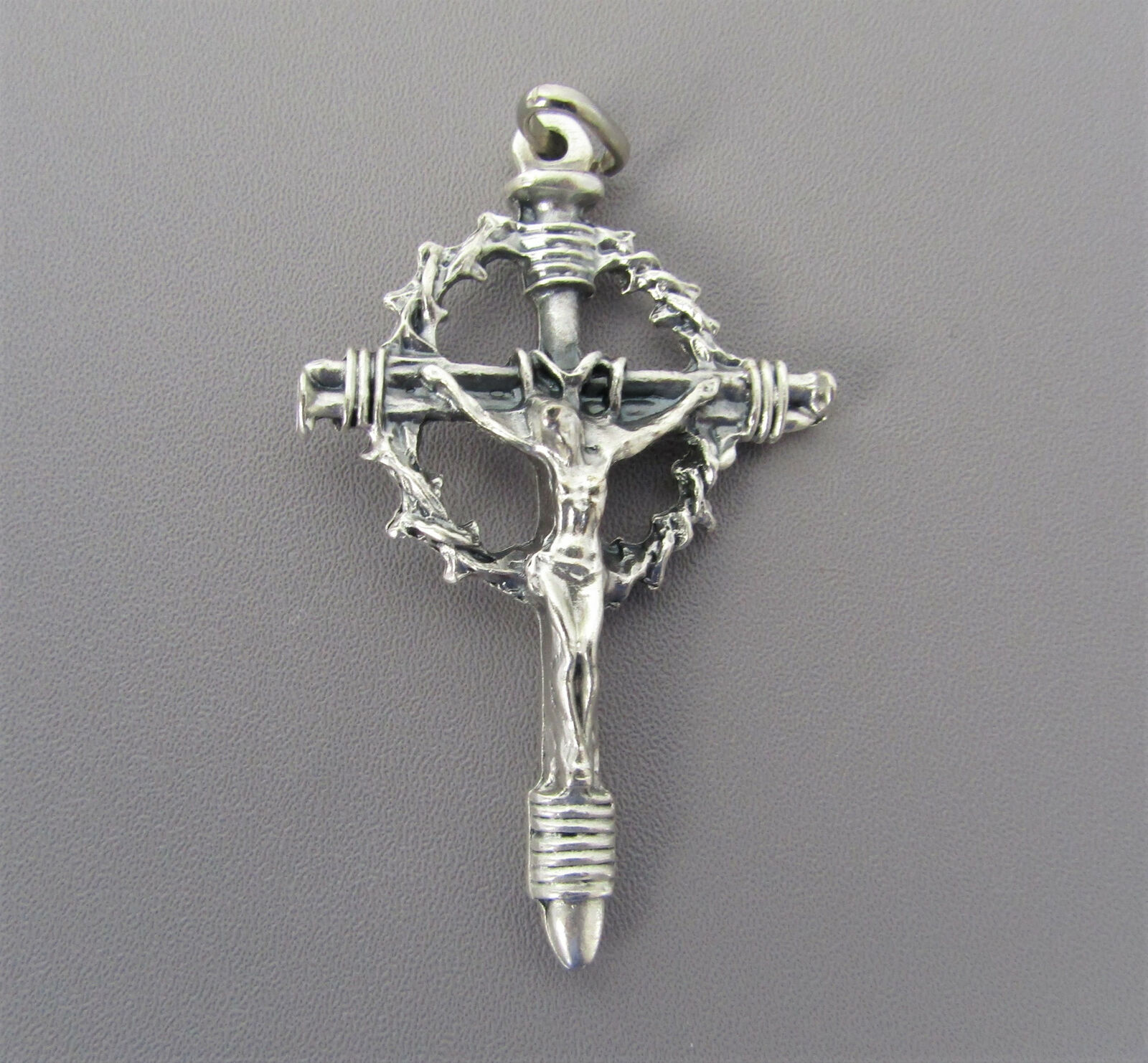 LARGE Deluxe Crown of Thorn Rosary Crucifix ITALY Rosaries Parts C212 SILVER