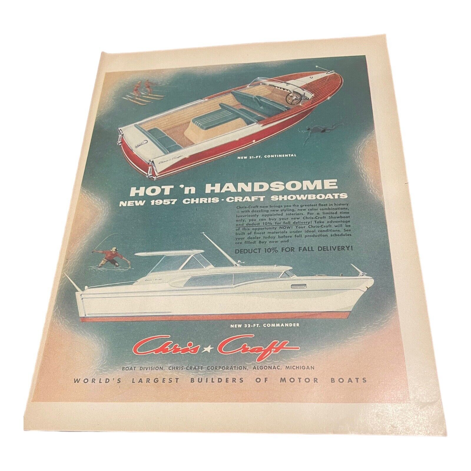 Vintage 1956 Chris * Craft Pleasure Boats Ephemera   Print Ad 10.5” X 13.5” C.03