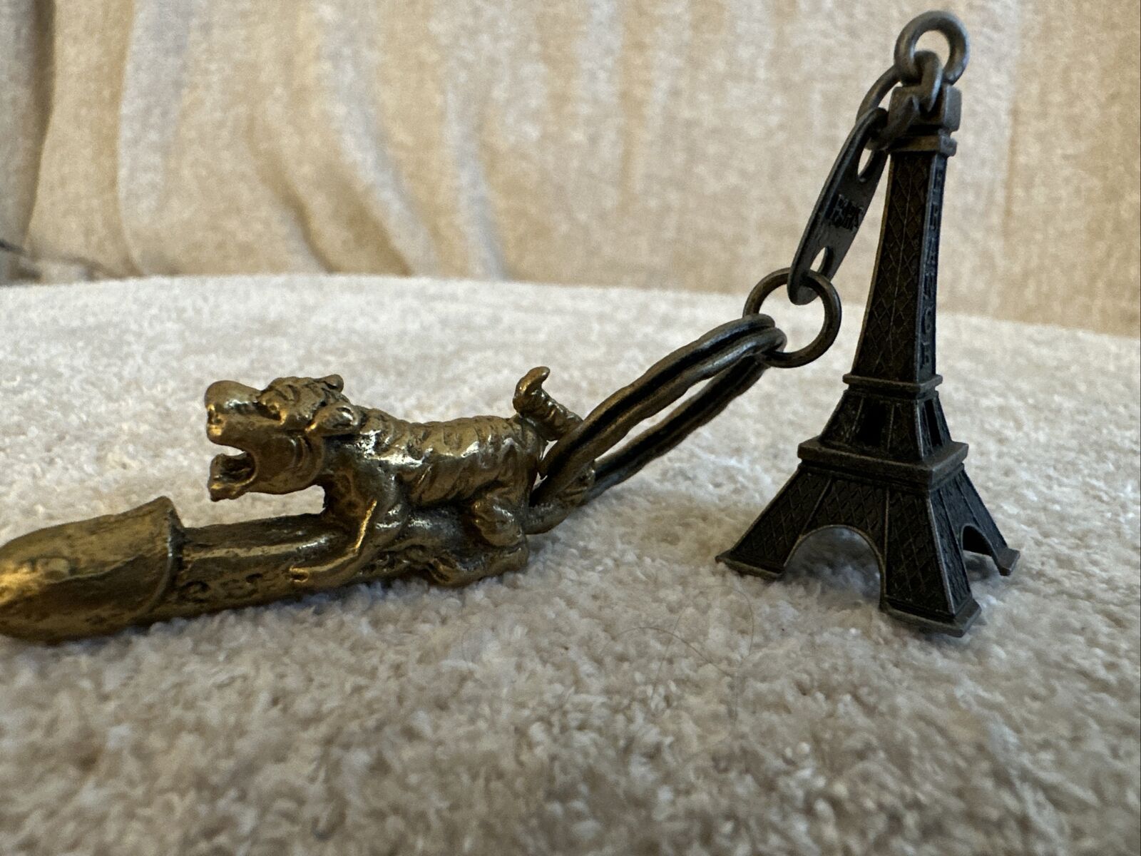 Tiger Paladkik Yant Erotic Love Charm Brass Amulet Pendant, Eiffel tower, Paris