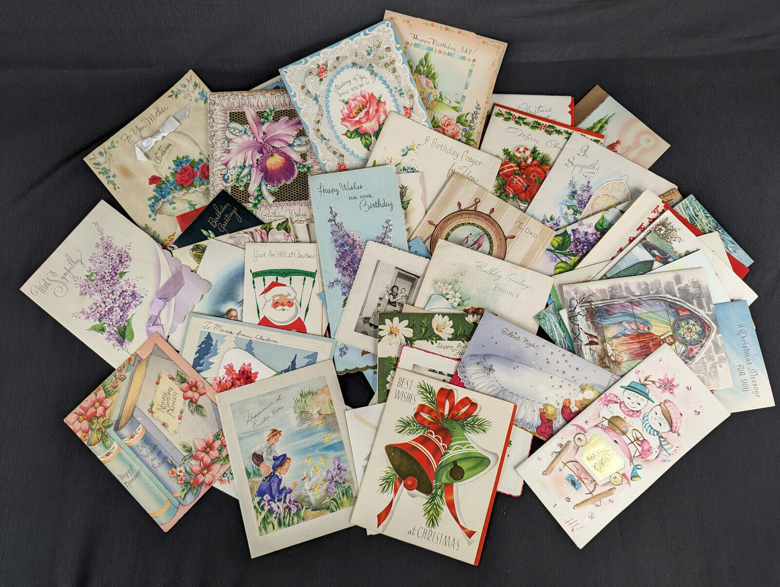 Mixed Lot 57 Vintage Cards Greeting birthday Christmas Mid Century Used