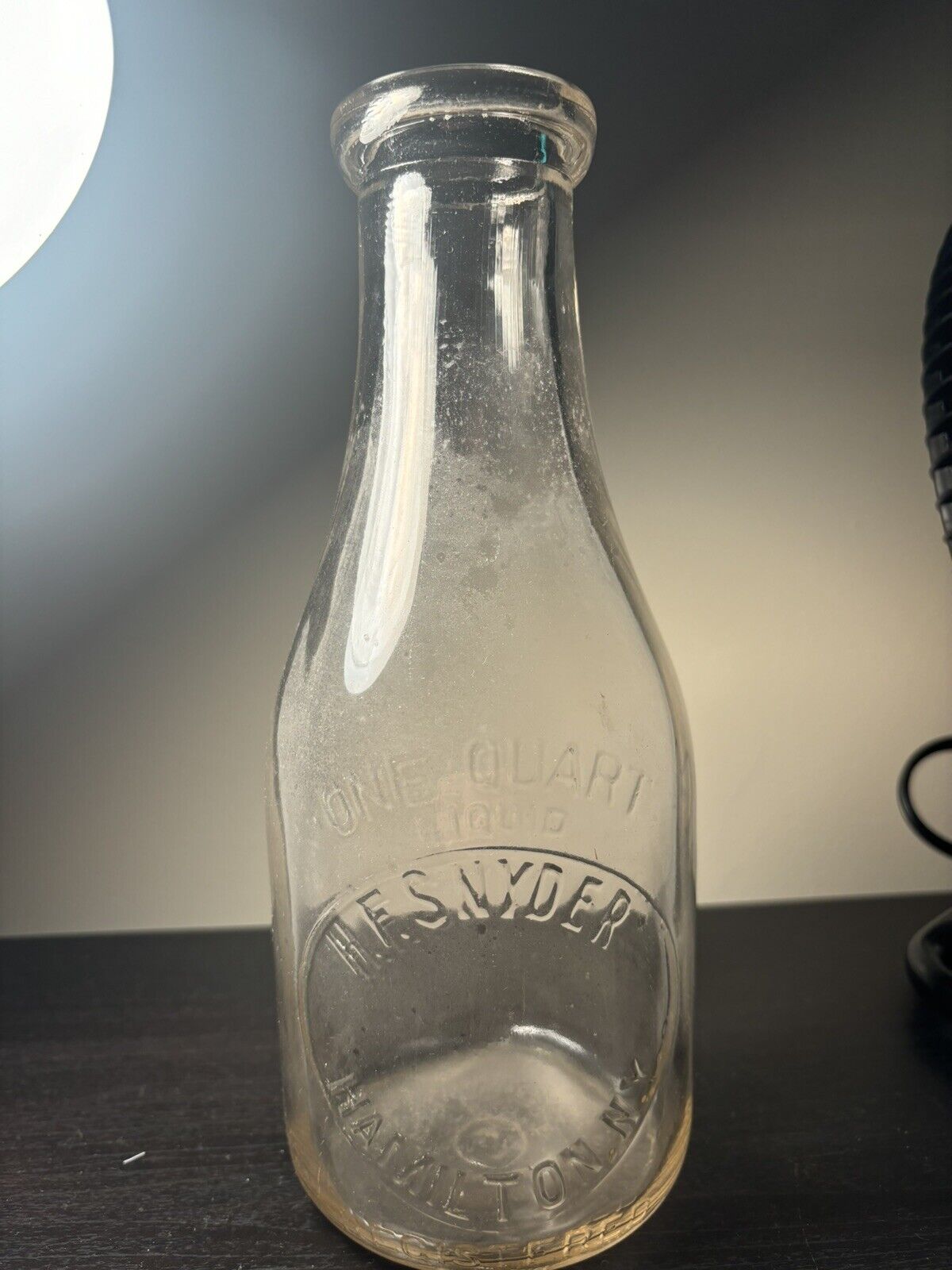 VTG H.F.Snyder One Quart Milk Bottle Hamilton, NY