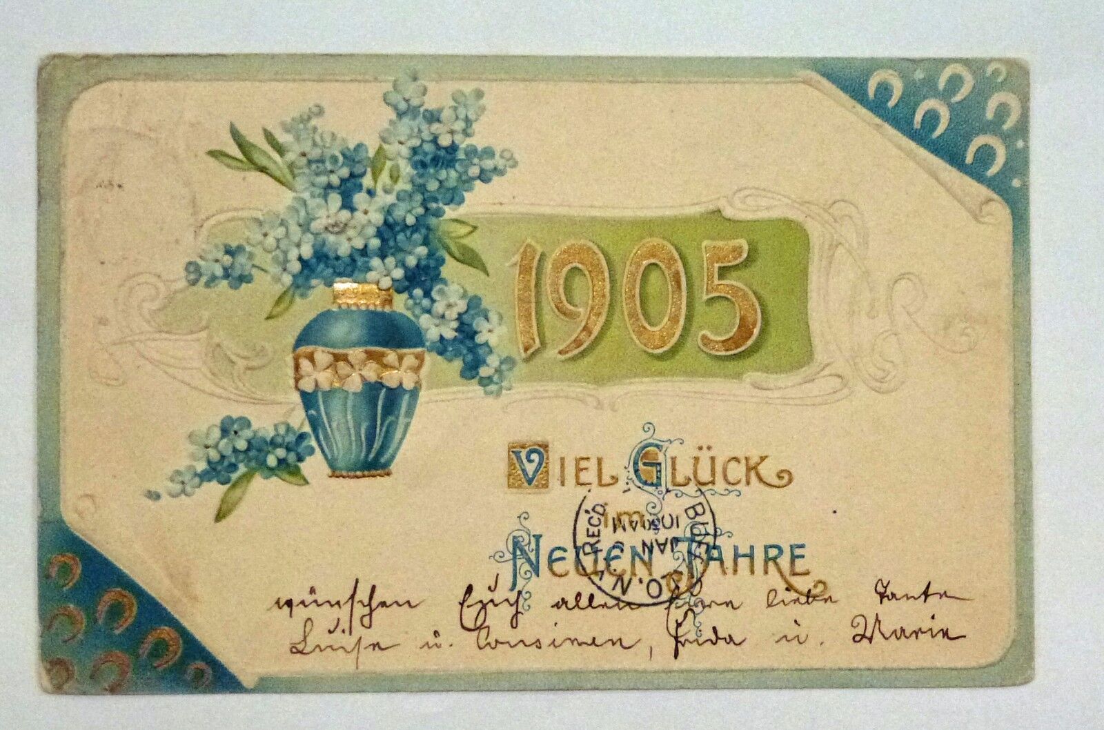 1905 GERMAN New Year Viel Gluck Neuen Jahre Postcard  Embossed