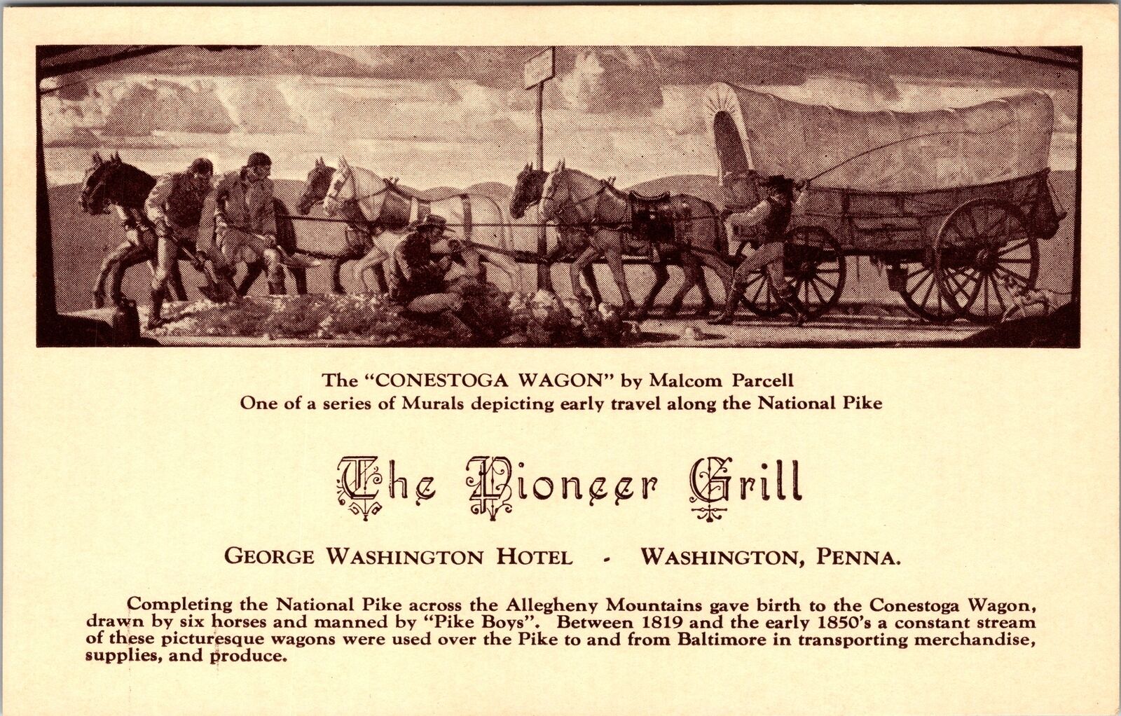 Washington PA-Pennsylvania, The Pioneer Grill, Vintage Postcard