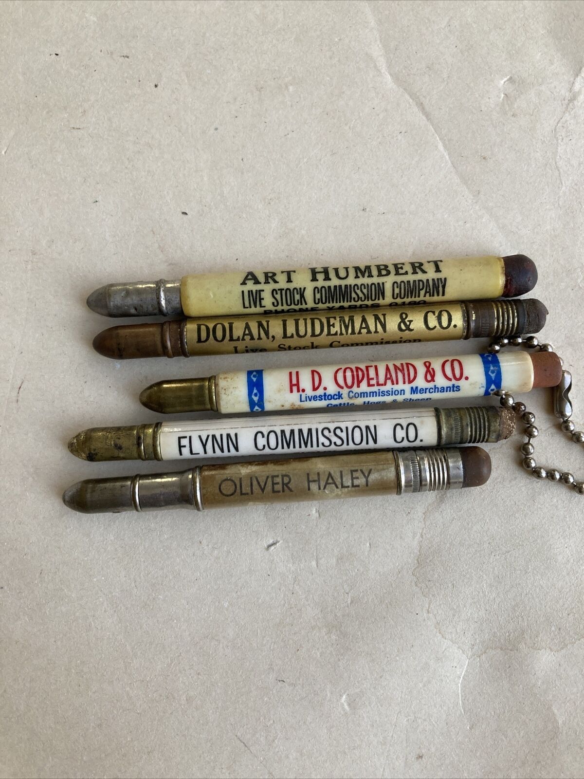 Vtg Lot 5 Bullet Pencils Advertising Stock Yard Chicago Peoria IL Sioux City IA