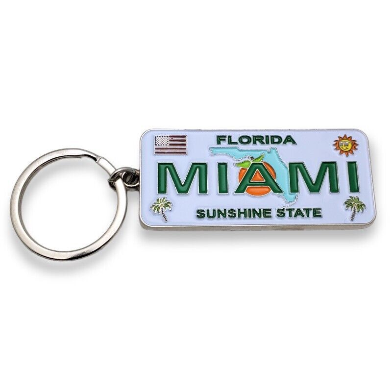 Miami Keychain Key Ring Souvenir License Tag Florida City Sunshine State Metal