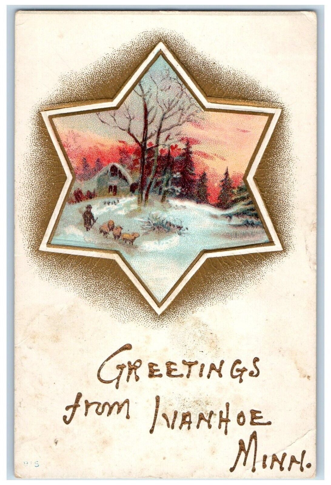 1913 Greetings From Ivanhoe Minnesota MN Embossed Posted Antique Postcard