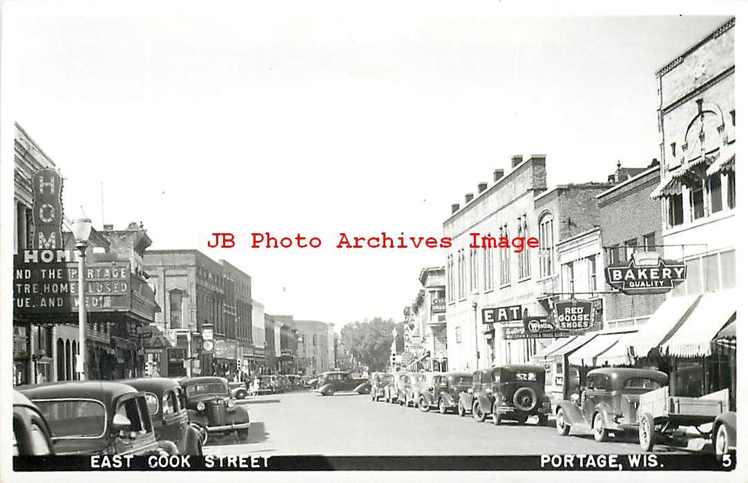 WI, Portage, Wisconsin, RPPC, East Cook Street, Business Section, Photo No 5