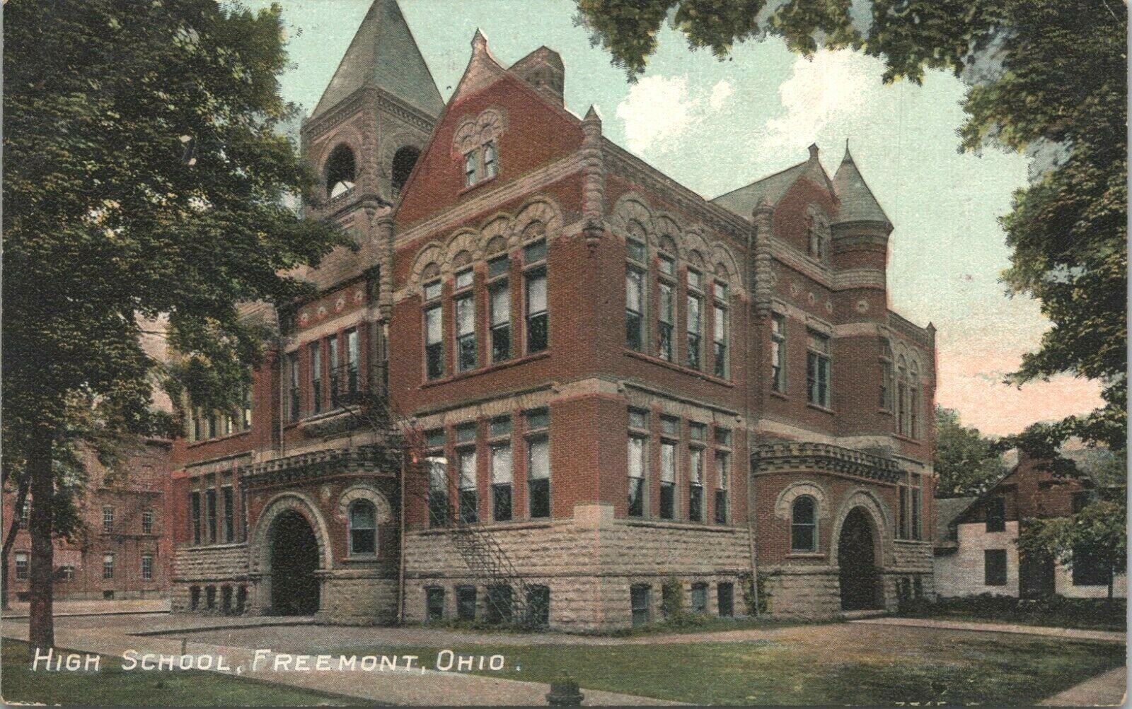 Freemont Ohio High School Fremont Exterior View 1909 Postcard - Posted 1
