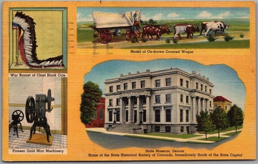 Vintage 1948 Denver, Colorado Postcard STATE MUSEUM / Multi-View -Curteich Linen