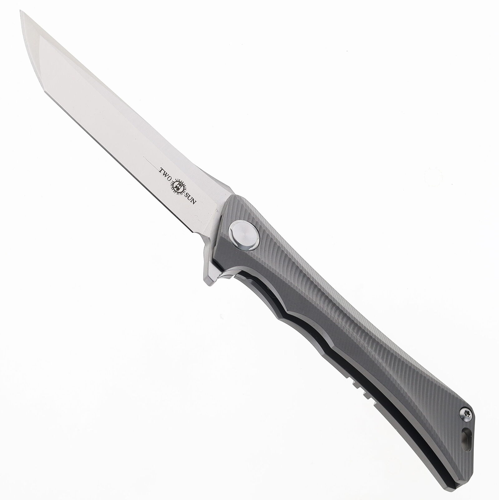 Two Sun Folding Knife Gray Titanium Handle D2 Plain Edge TS59