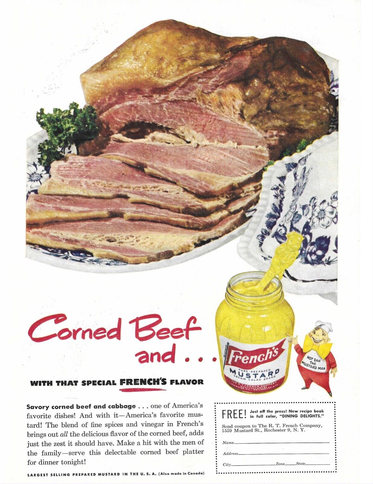 1949 French's Mustard Corned Beef vintage photo print ad Hot Dan The Mustard Man