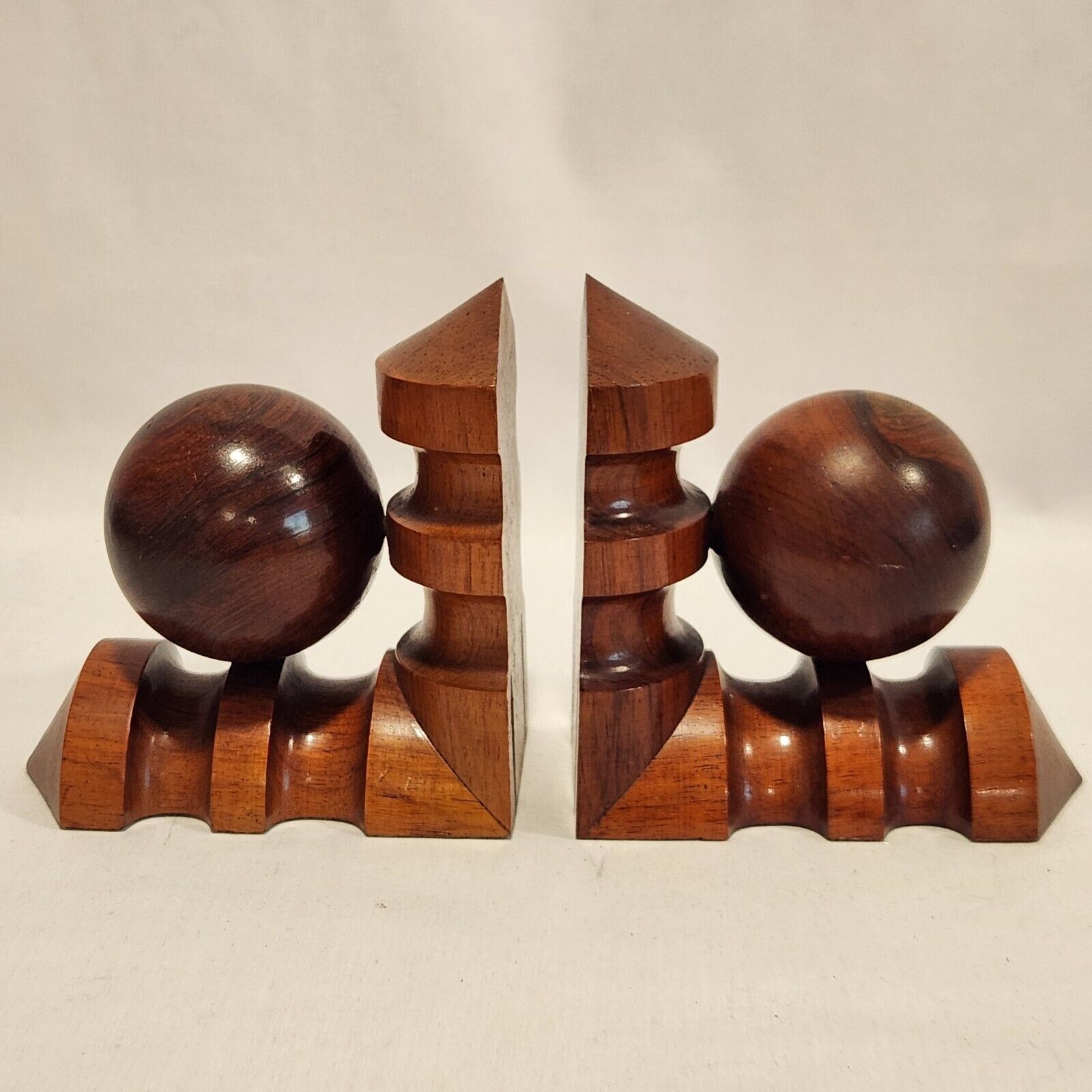 Geometric Wood Bookends Vintage Solid Brazilian Hardwood