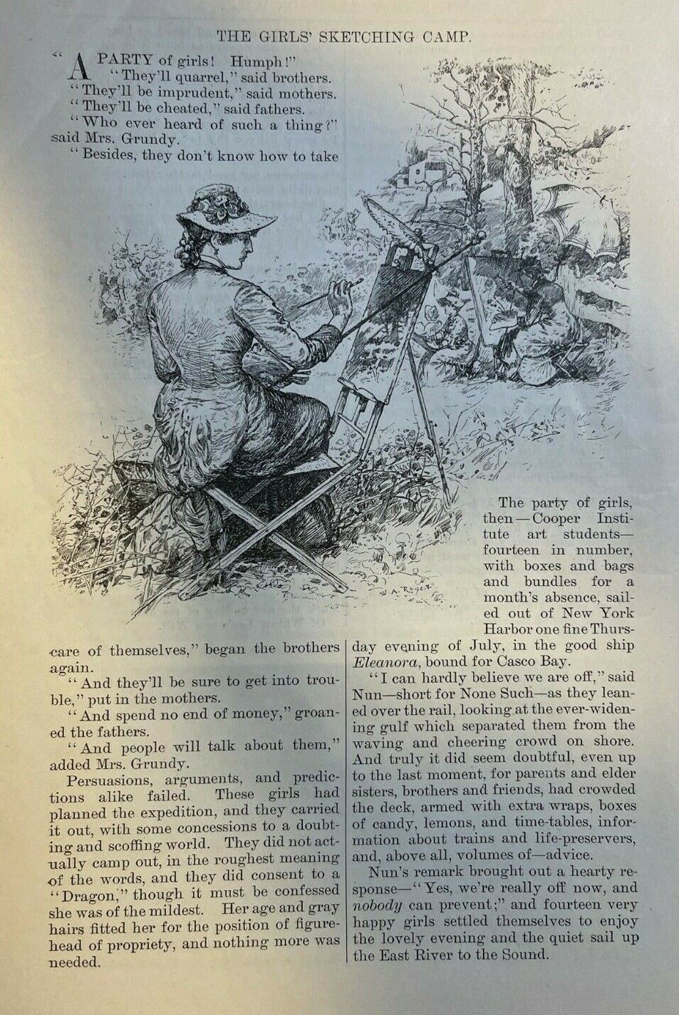 1881 Cooper Institute Girls Sketching Camp at Casco Bay illustrated