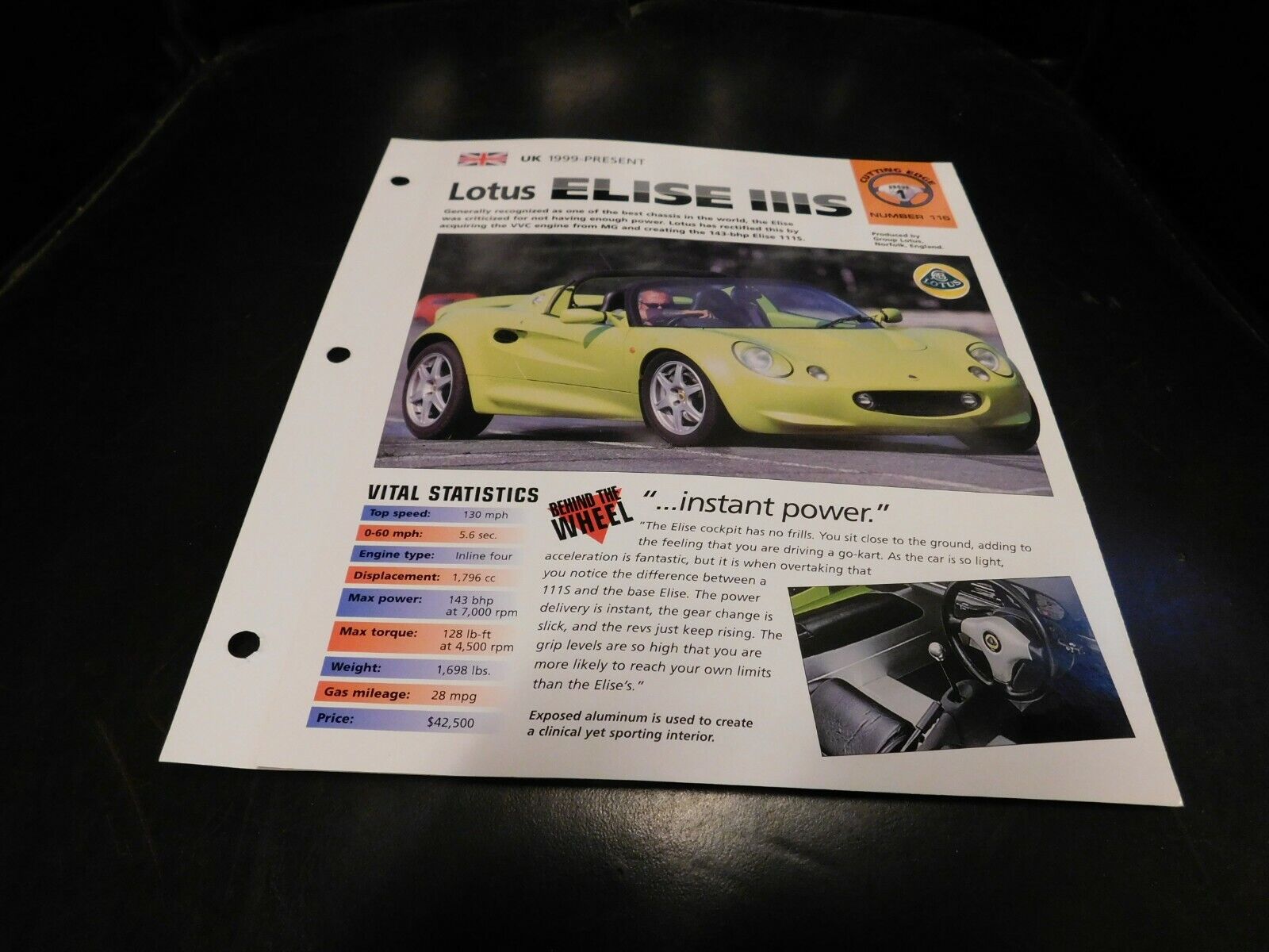 1999+ Lotus Elise IIIS Spec Sheet Brochure Photo Poster 