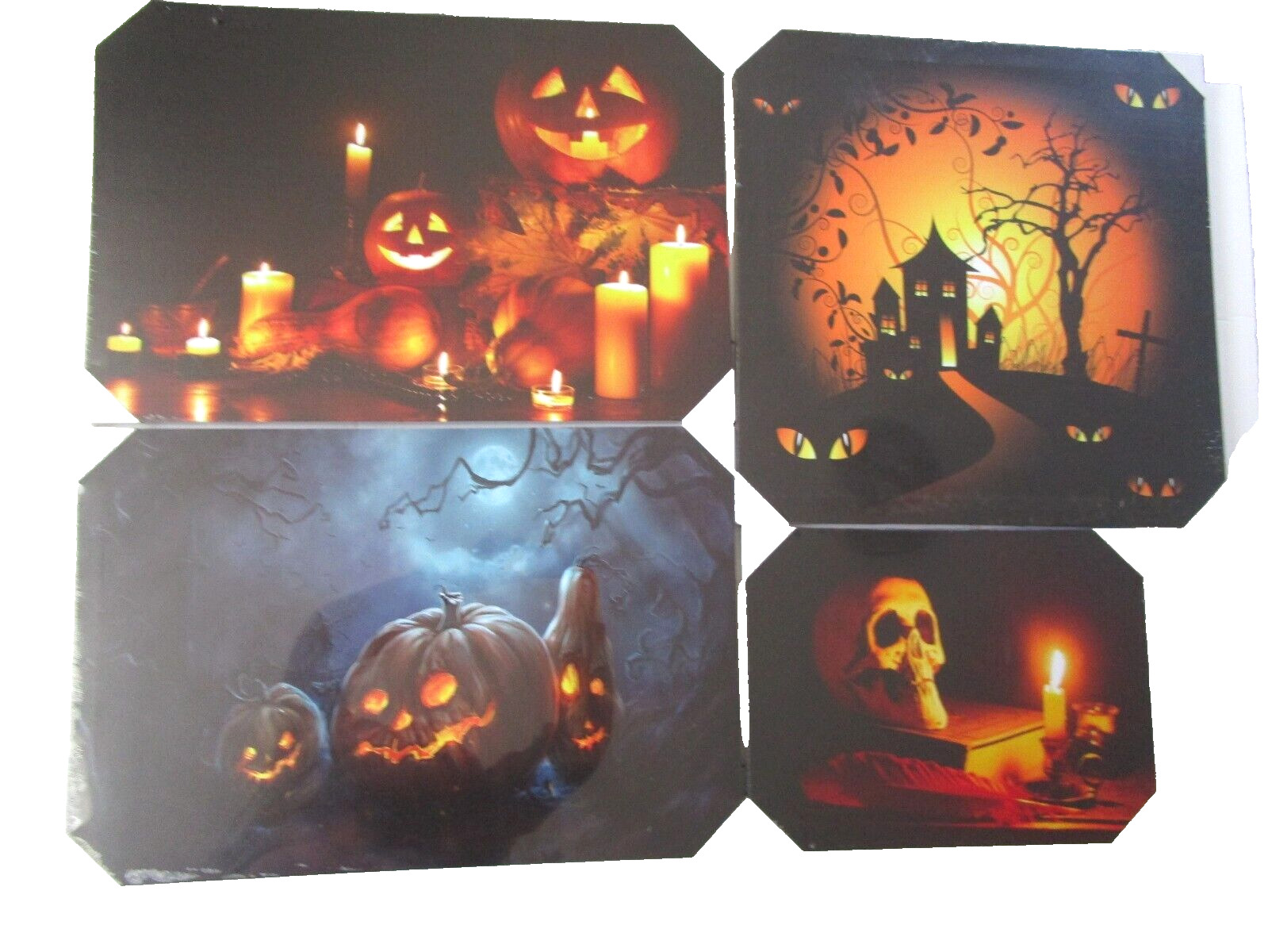 Lot of 4 NORTHLIGHTS Halloween Wall Art Canvas Lighted NEW SEALED  Large 3 Sizes