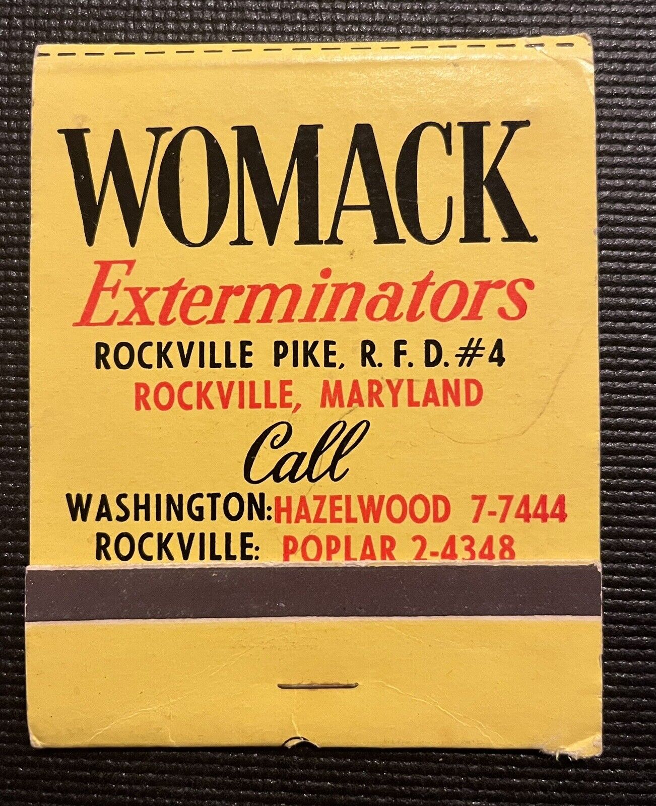 Vintage Matchbook: “Womack Exterminators” With Features With Matches