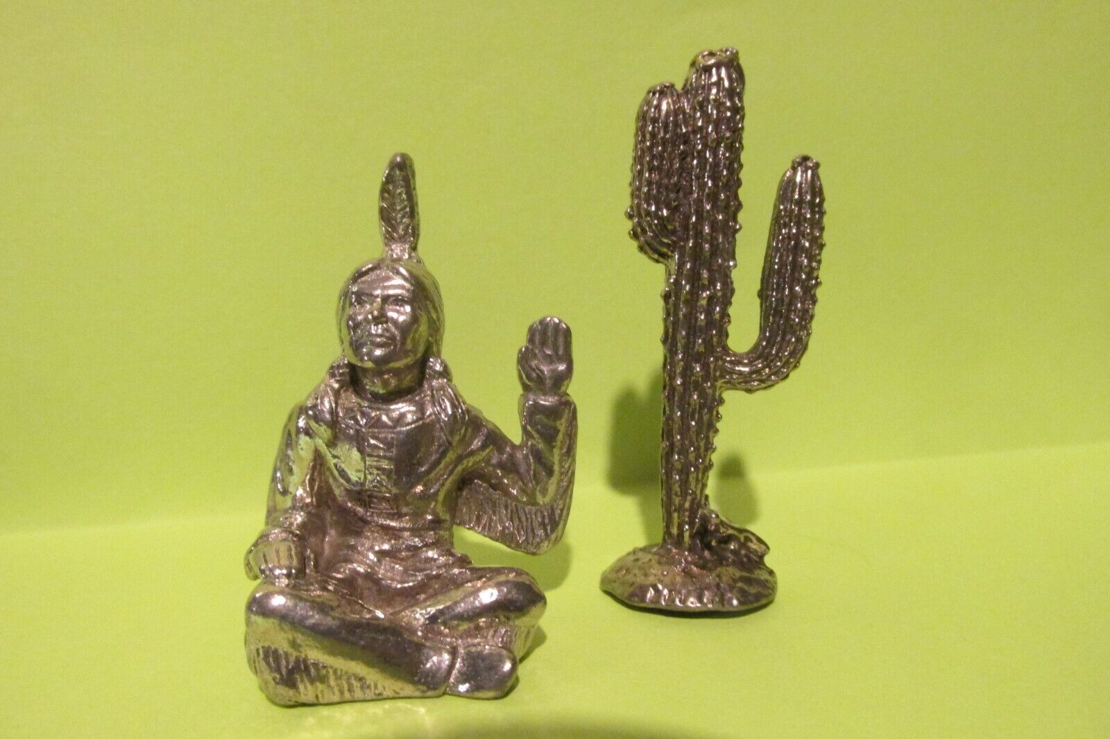  Pewter Indian And Cactus Western Figurine