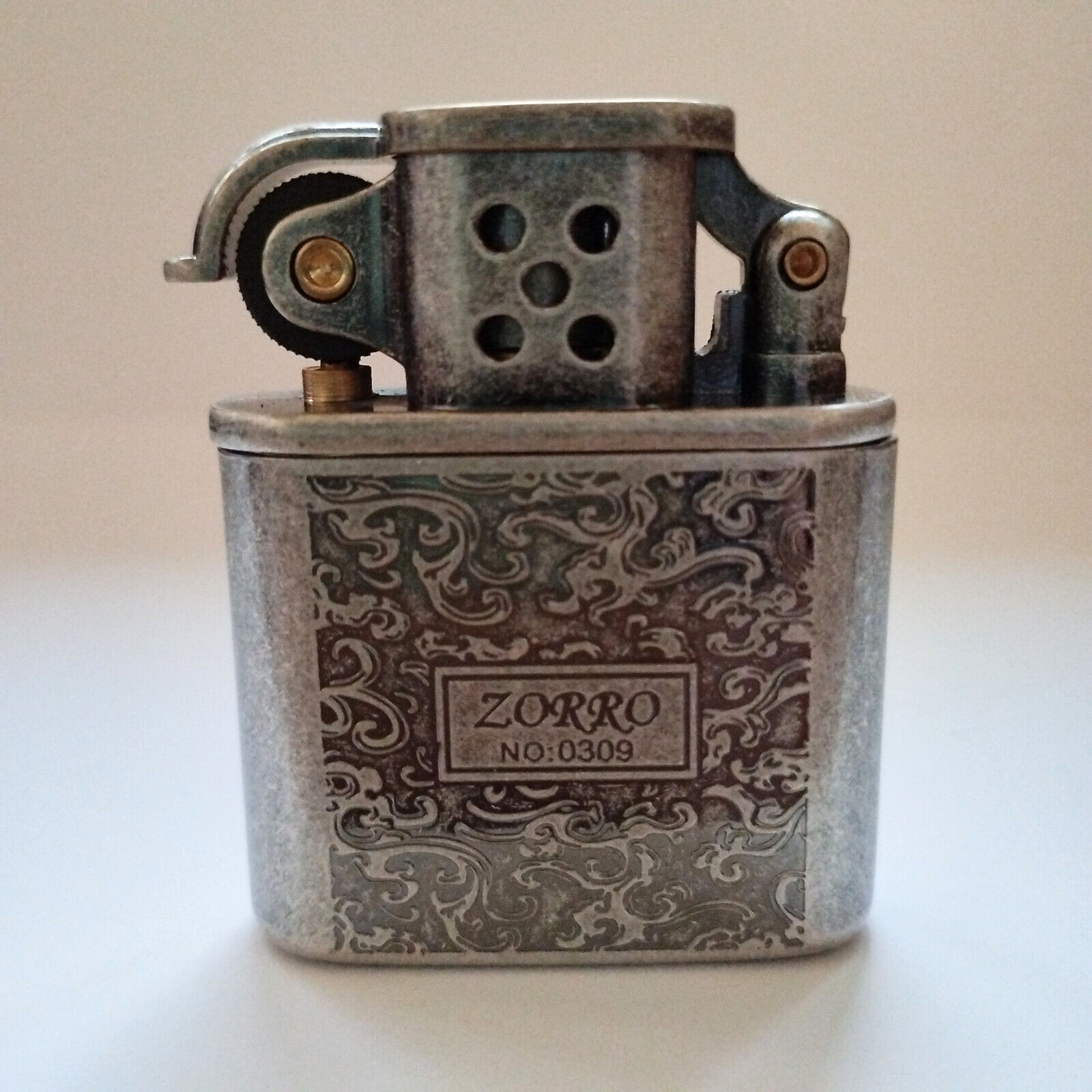 Zorro 506 Antique Silver Clouds Numbered Petrol Lighter - with Gift Box & Flints