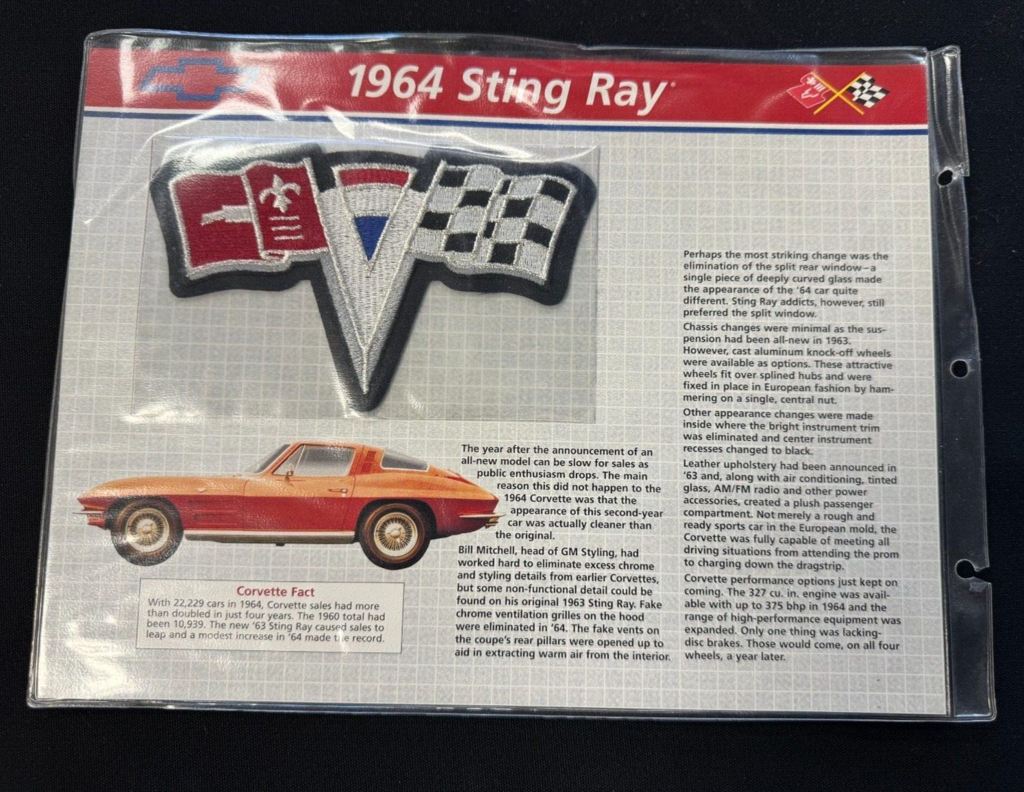 1964 CORVETTE FACT BROCHURE WITH PATCH