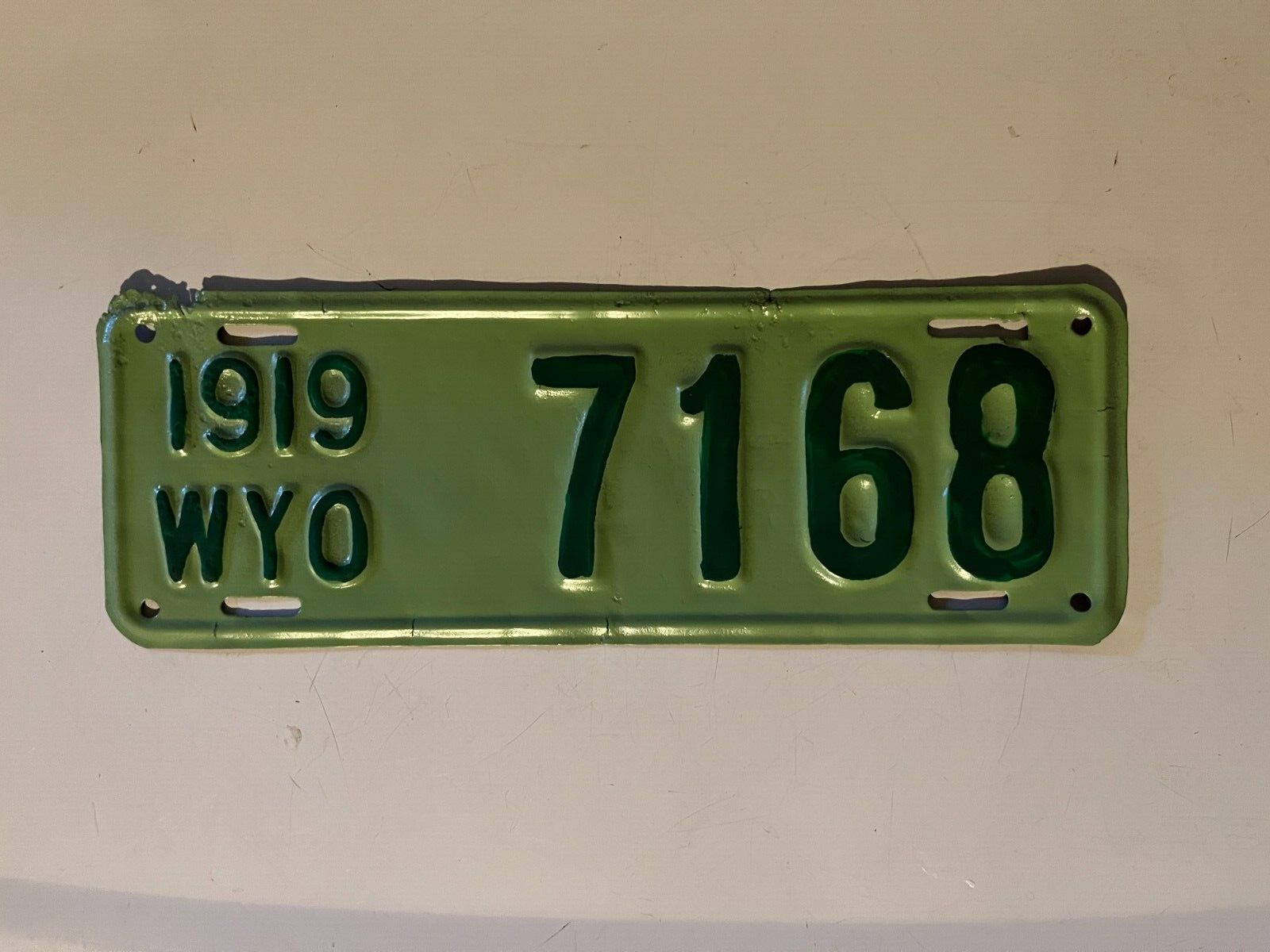 1919 Wyoming License Plate Amateur Repaint
