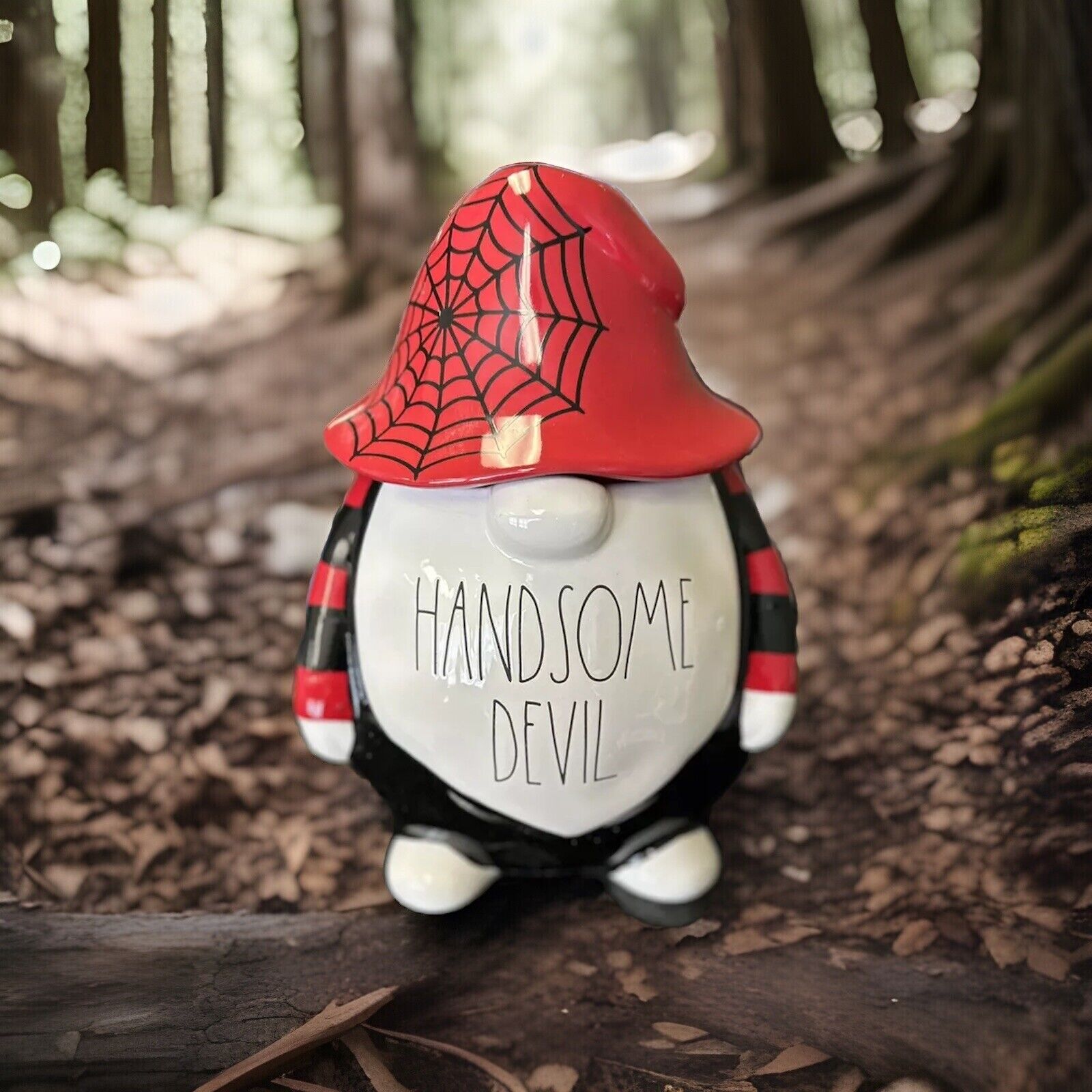 Rae Dunn Handsome Devil Gnome Halloween  Cookie jar   NIB. 