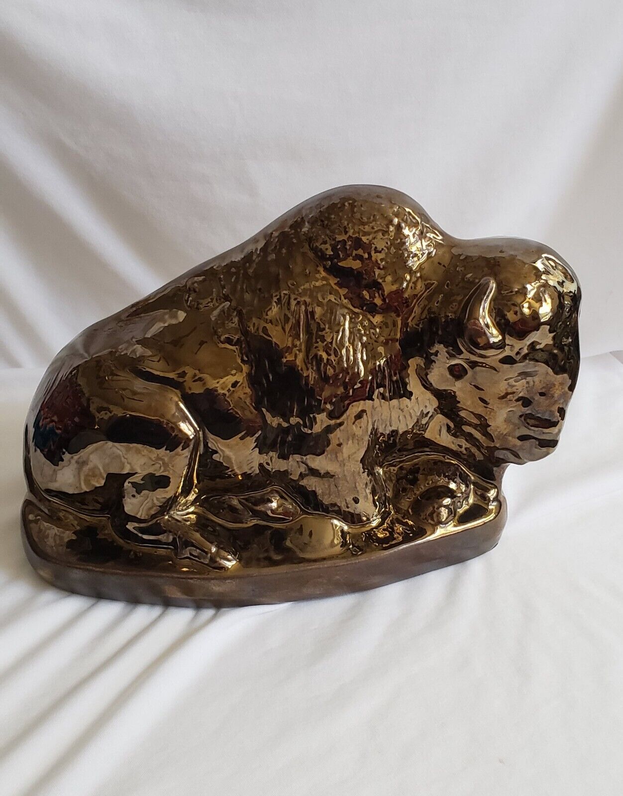 Vintage Metallic Bronze Drip Glaze Bison Buffalo Country Western Figurine 9x7x5\