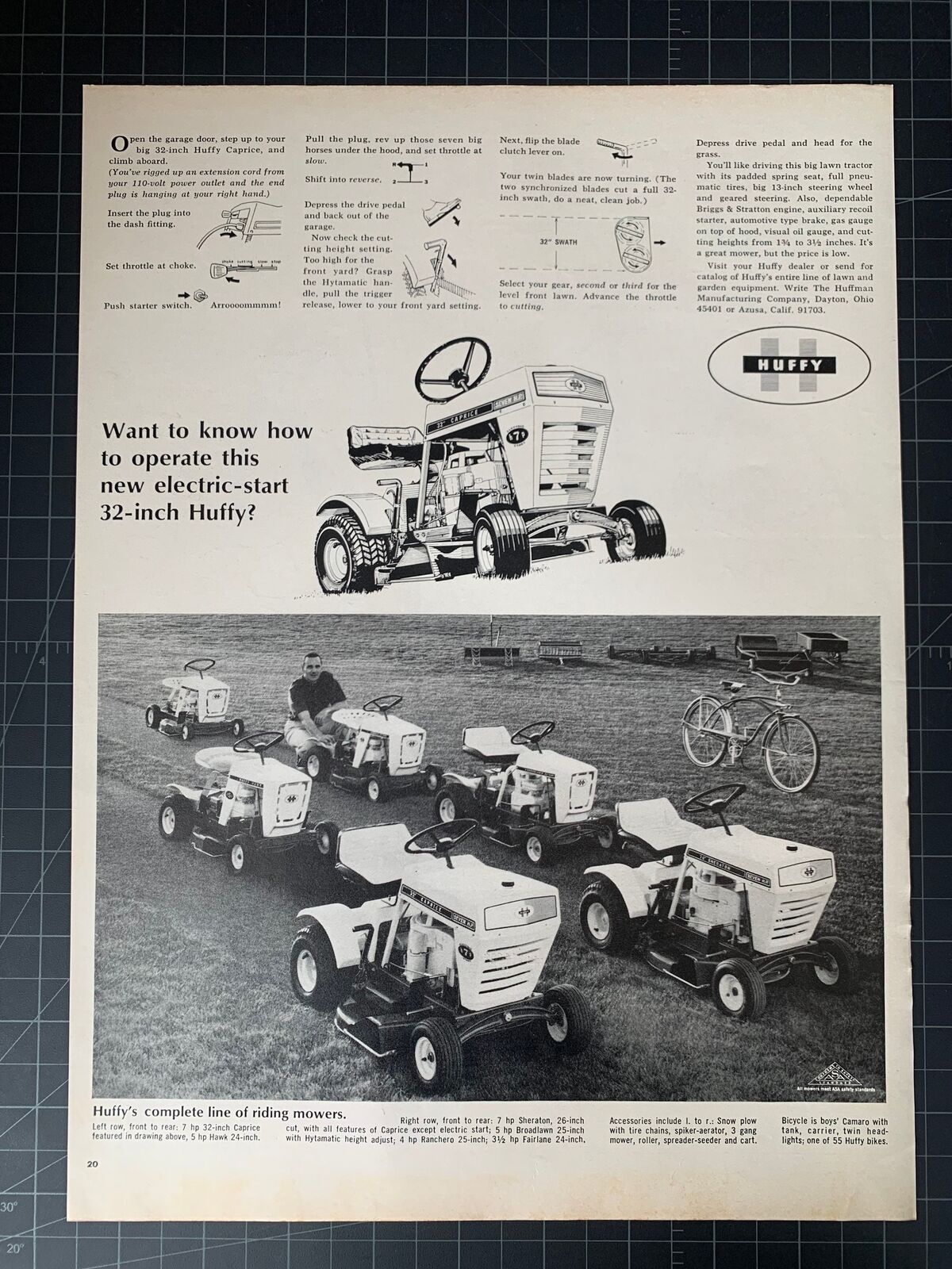Vintage 1960s Huffy Lawn Mowers Print Ad