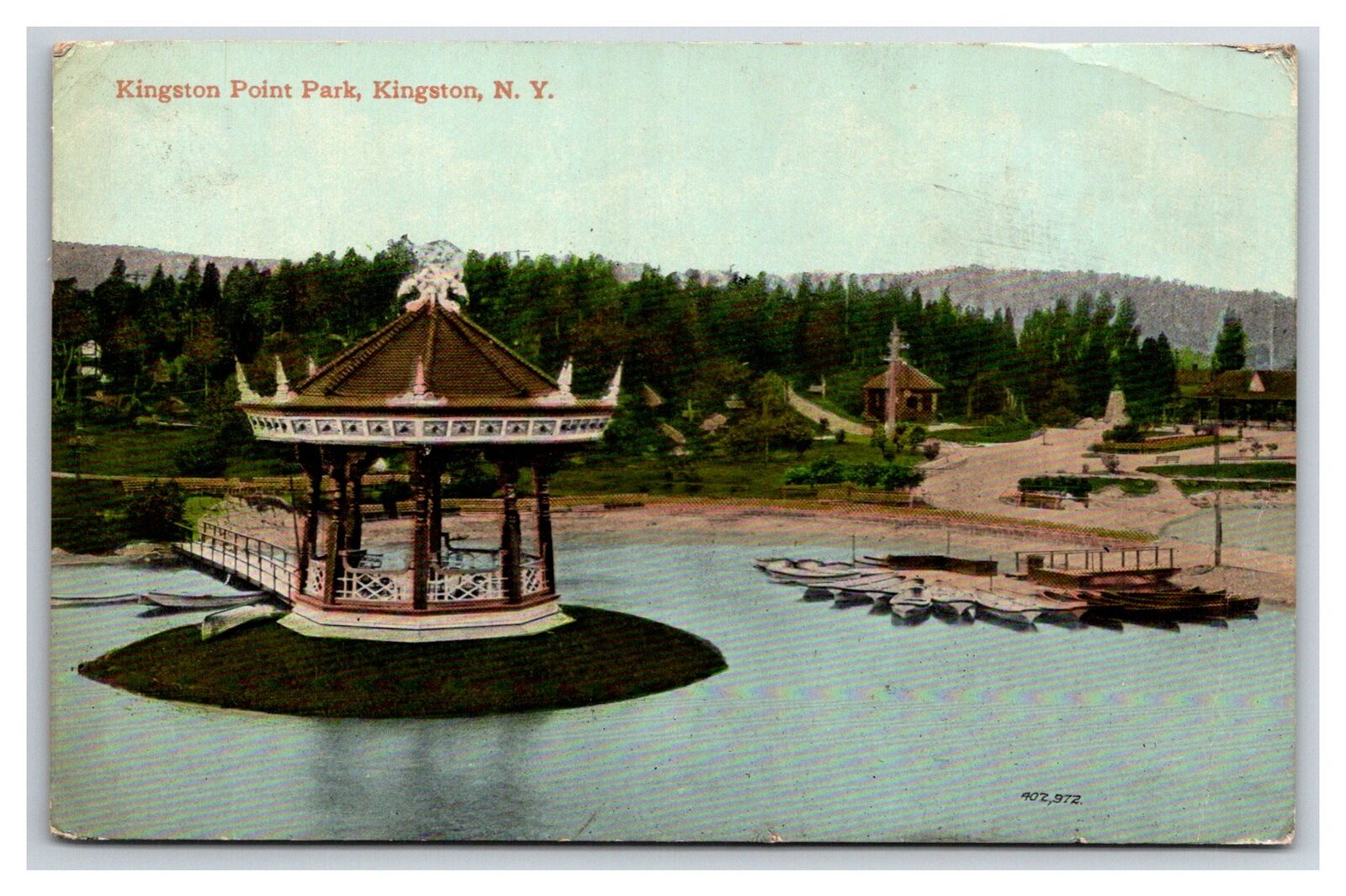Vtg Postcard Band Stand Kingston Point Park NY New York Early