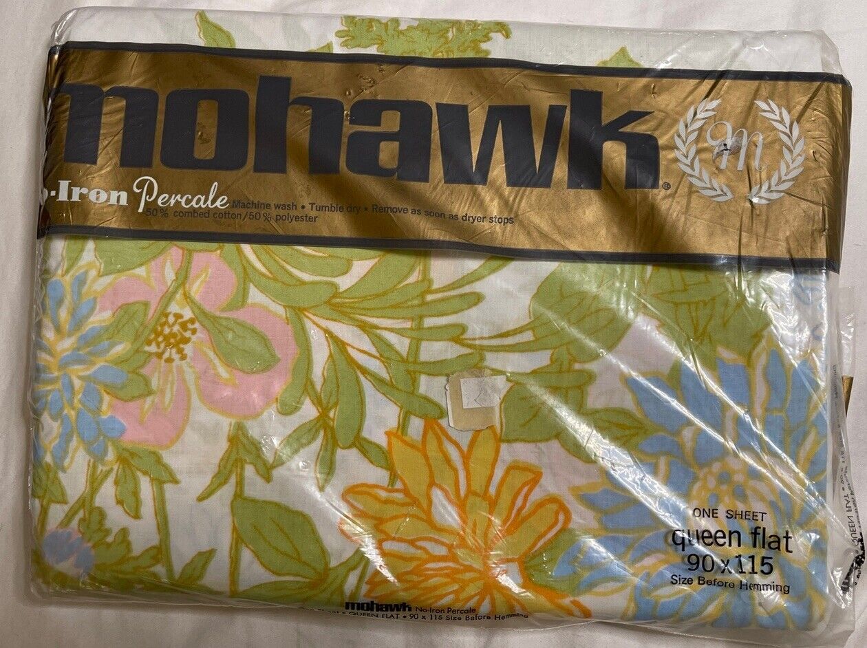 Vintage NEW Mohawk Percale Queen Flat Sheet Wentworth Floral Granny Cottagecore