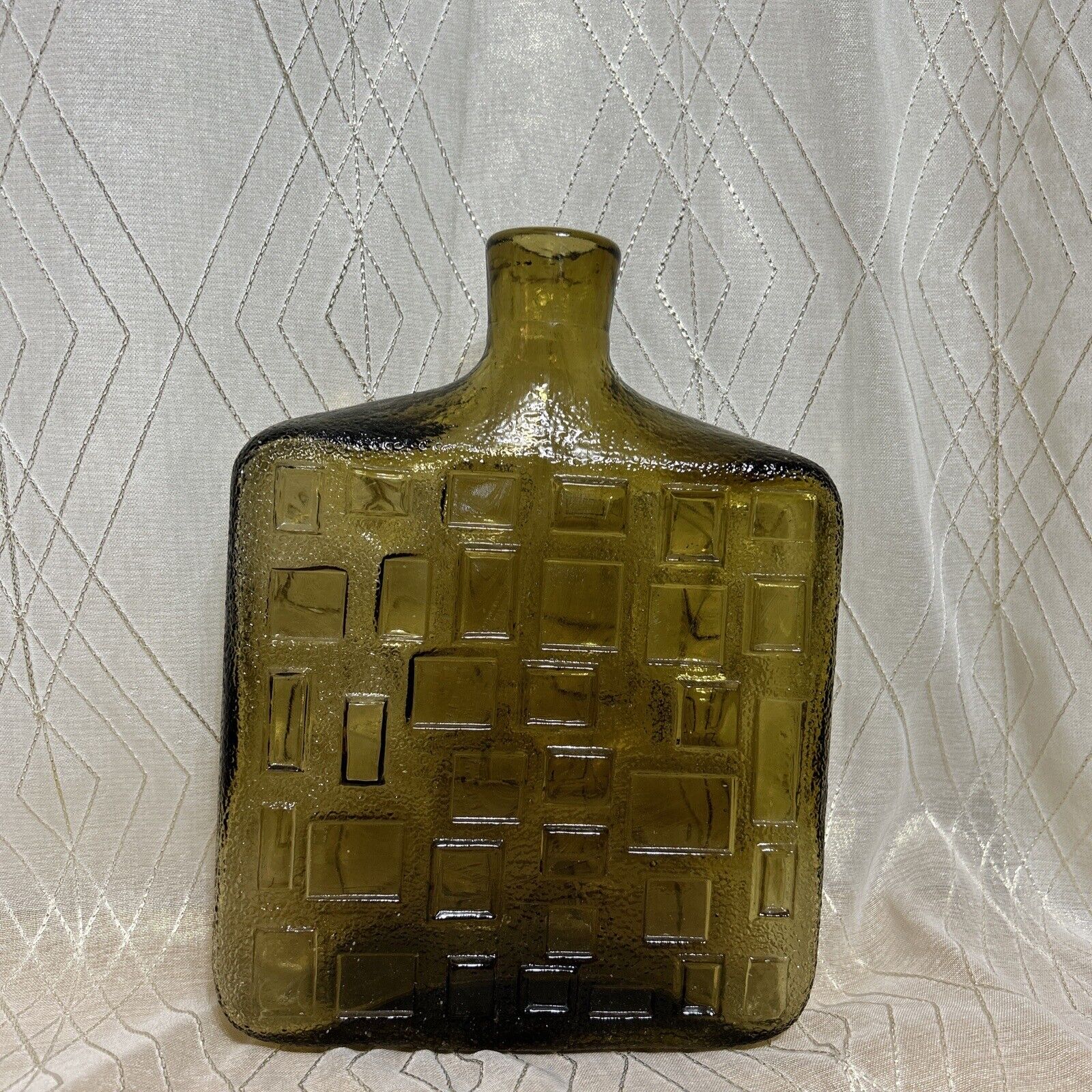 VTG MCM Italian bottle blown glass art Vase pattern square  