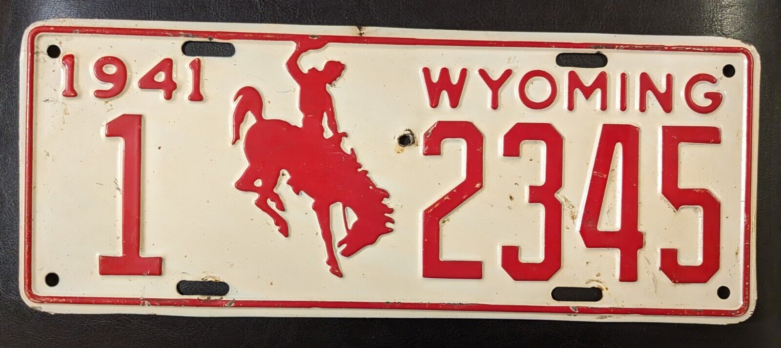 All Original 1941 Wyoming Passenger License Plate 1-2345 Consecutive Numbering