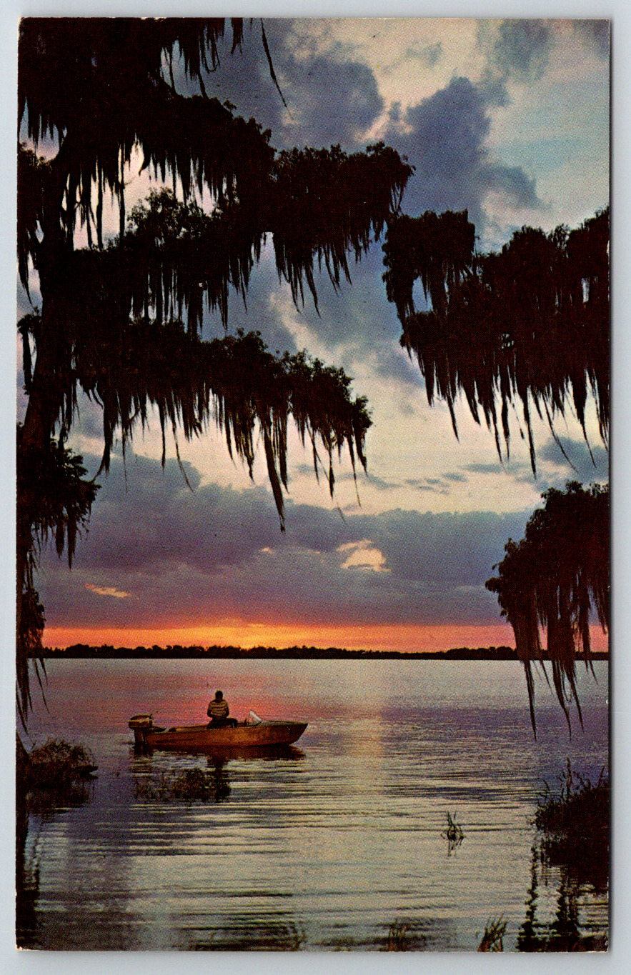 c1960s Sunset Fishing Boat Everglades Vintage Postcard