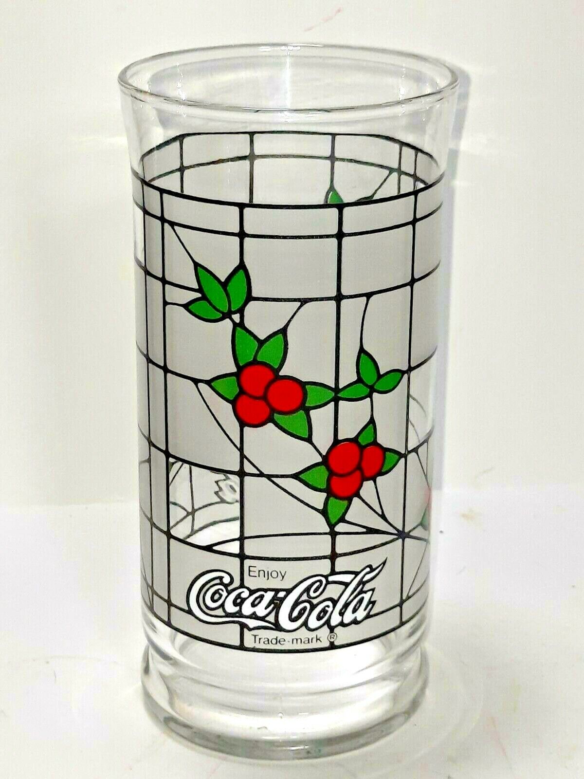 Coca-Cola Christmas themed stained glass finish drinking glass  pre-owned