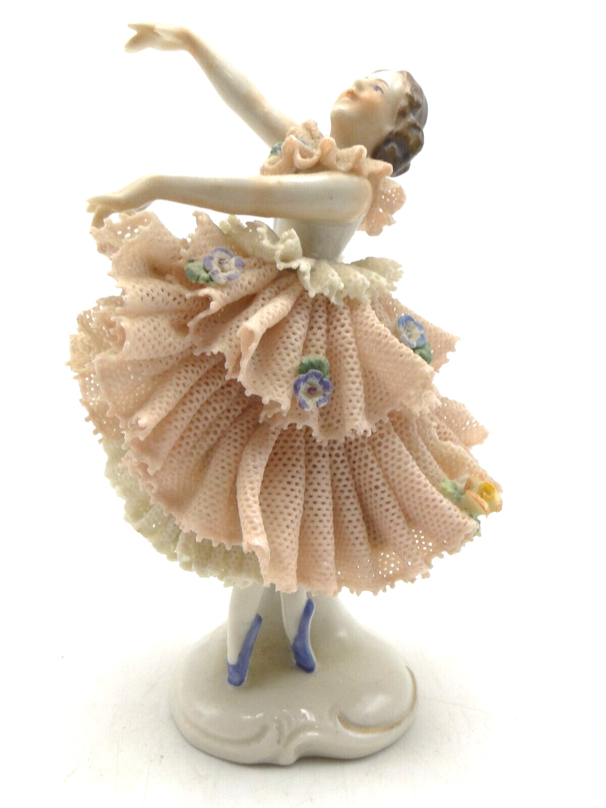 Old Dresden Ruffled Lace Porcelain Ballerina  Dancer Woman Figure 4in