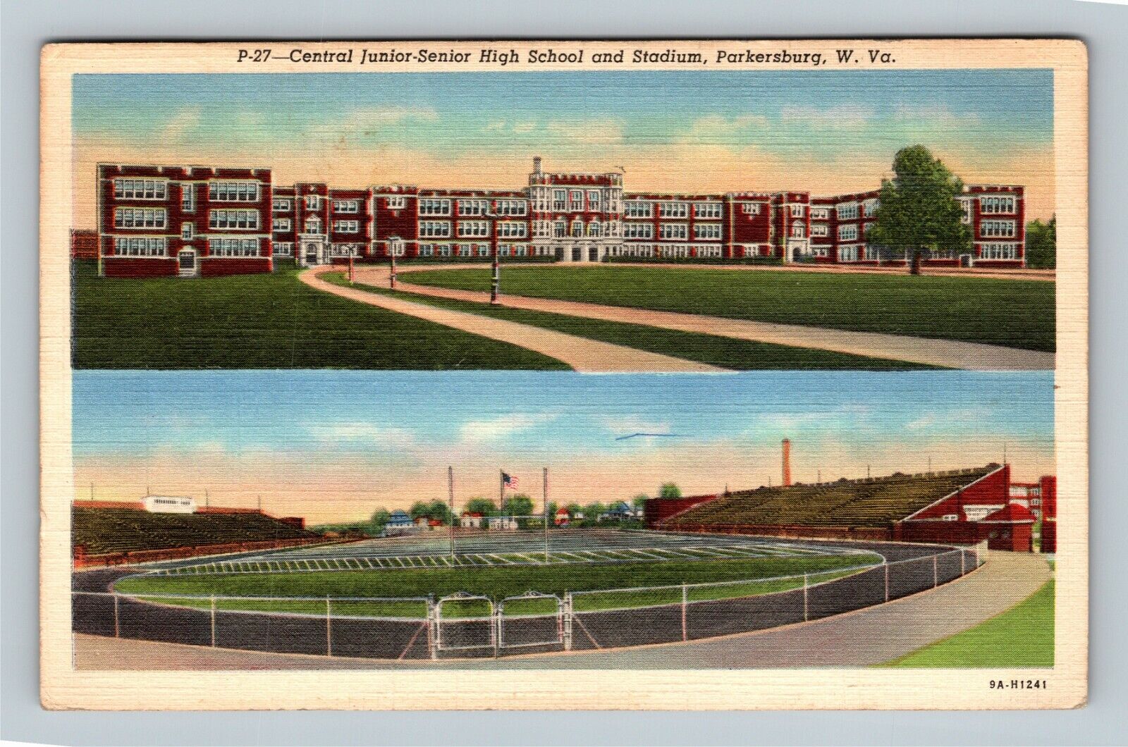 Parkersburg WV Central High School Stadium West Virginia c1942 Vintage Postcard