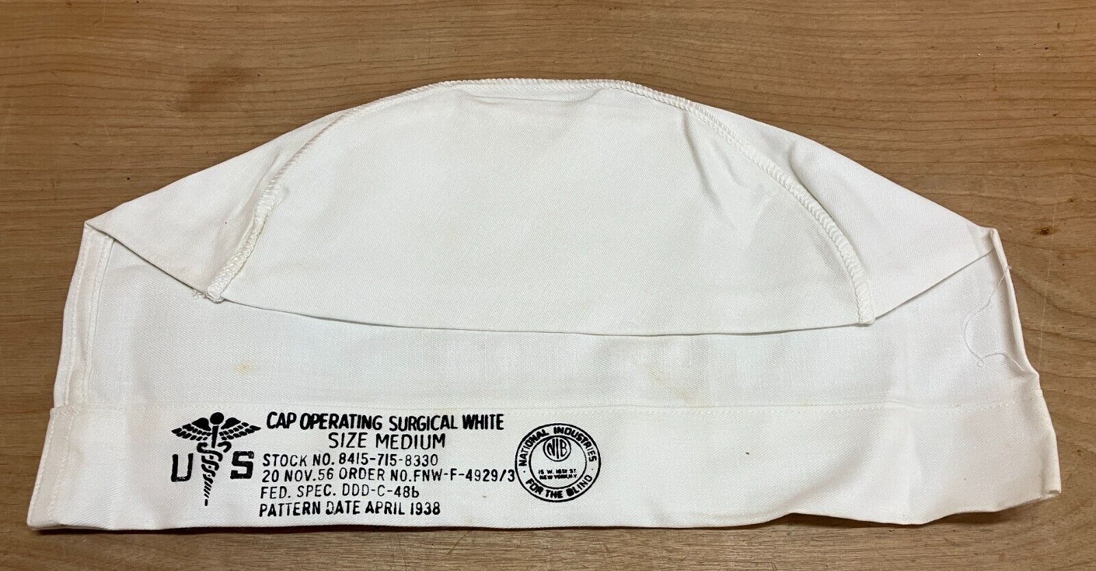 Vintage 1950's White Surgical Cap Hat - Size Medium