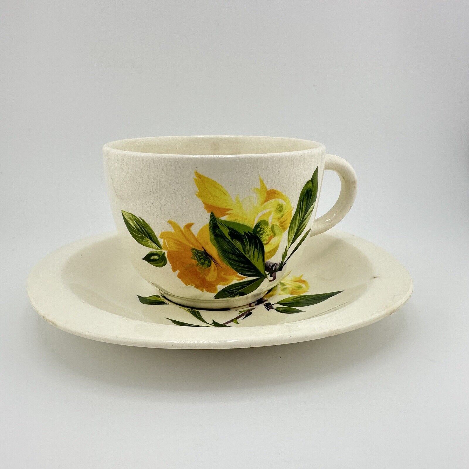 Vintage Royal Swan England Yellow Rose Flower Teacup Saucer Set