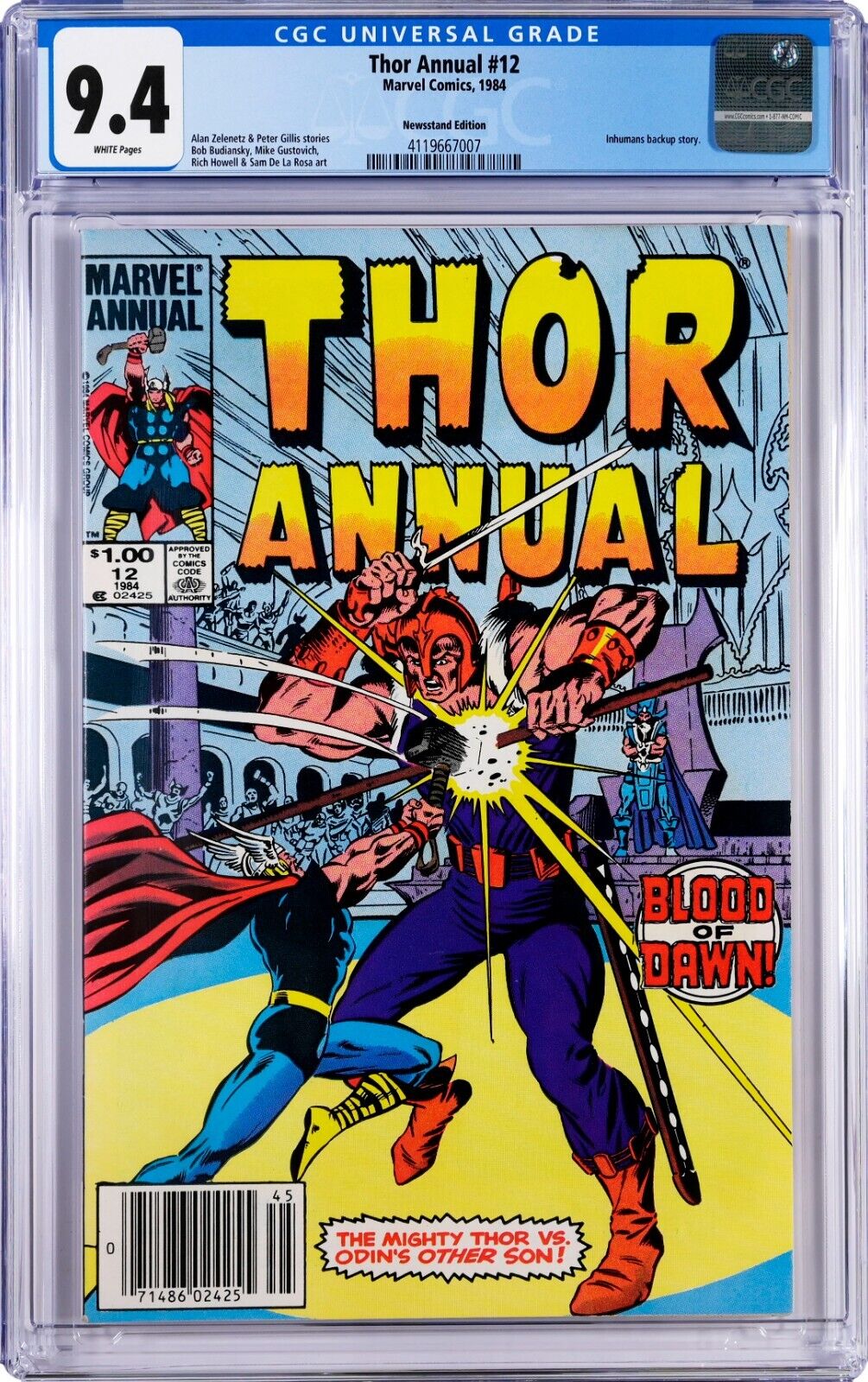 Thor Annual #12 CGC 9.4 (1984, Marvel) Newsstand, 1st Vidar app., Inhumans Story