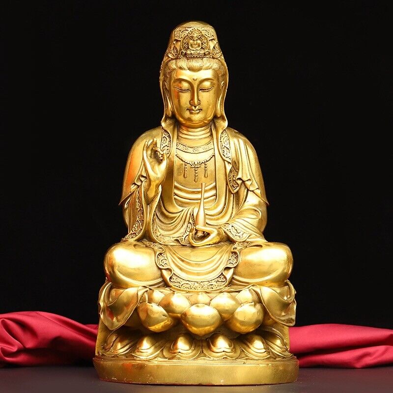 home decor brass sculpture chinese Buddhist culture blessing Avalokitesvara 12in
