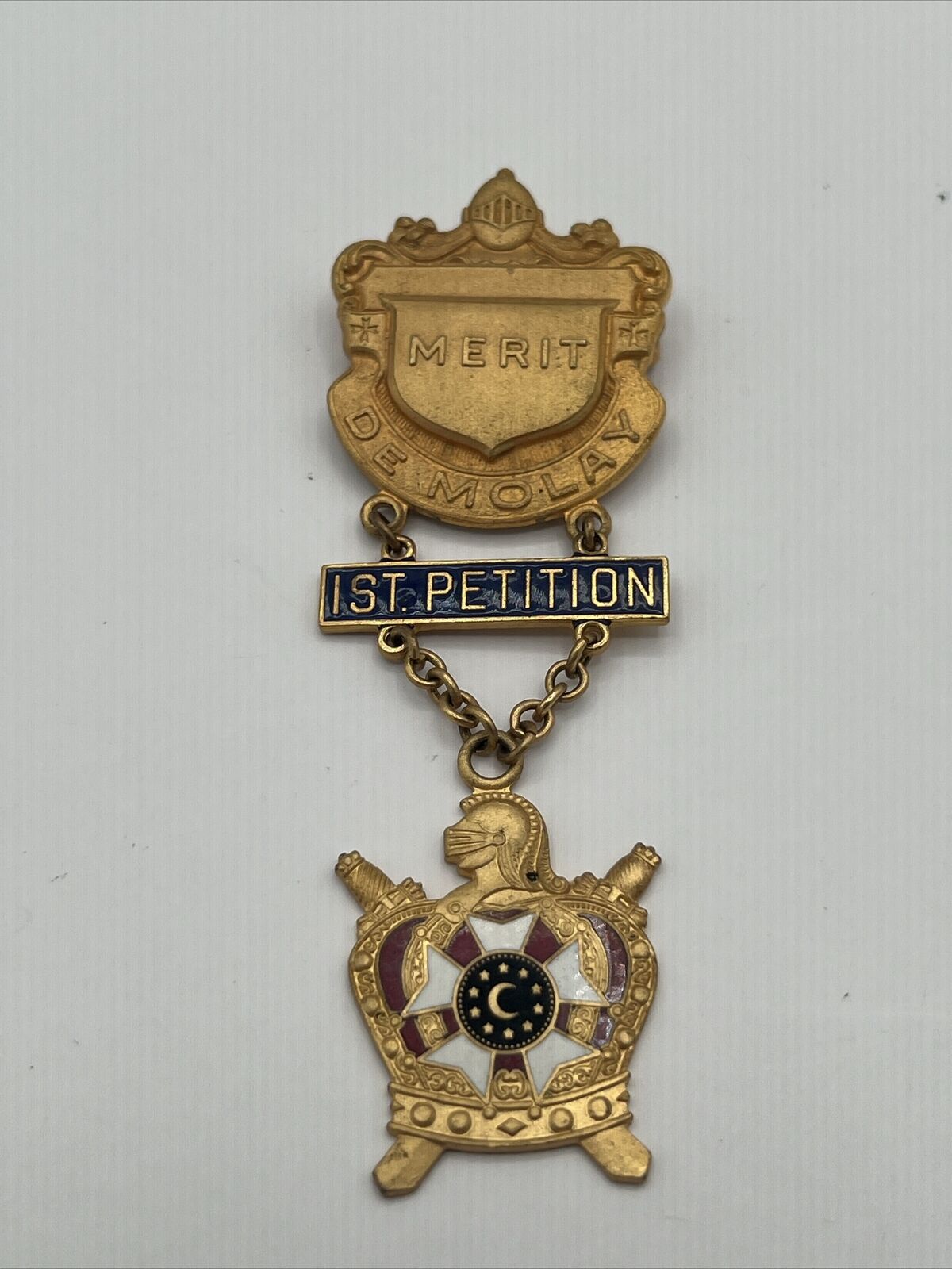 Vintage Masonic DeMolay De Molay Medal Pin Merit 1st Petition