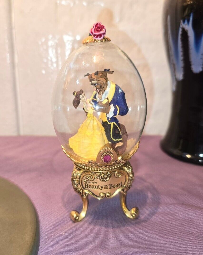 Franklin Mint Disney Beauty & the Beast  Footed Glass Dome Egg 