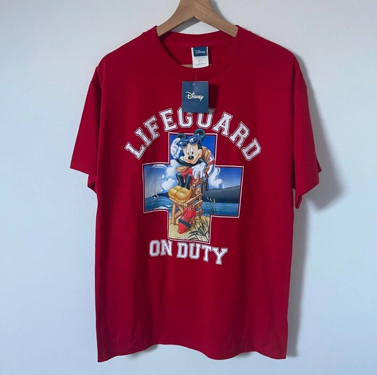 Vintage Disney Mickey The Mouse Lifeguard On Duty T-Shirt Red Size M