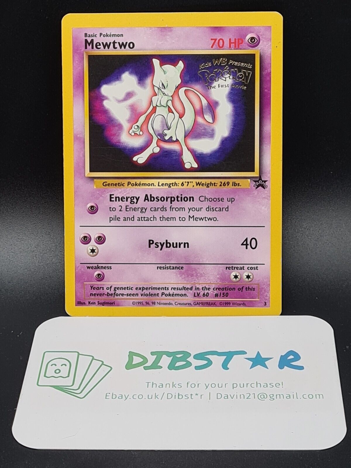 Mewtwo Gold Stamped WB Presents Pokemon The First Movie TCG Black Star Promo #3 