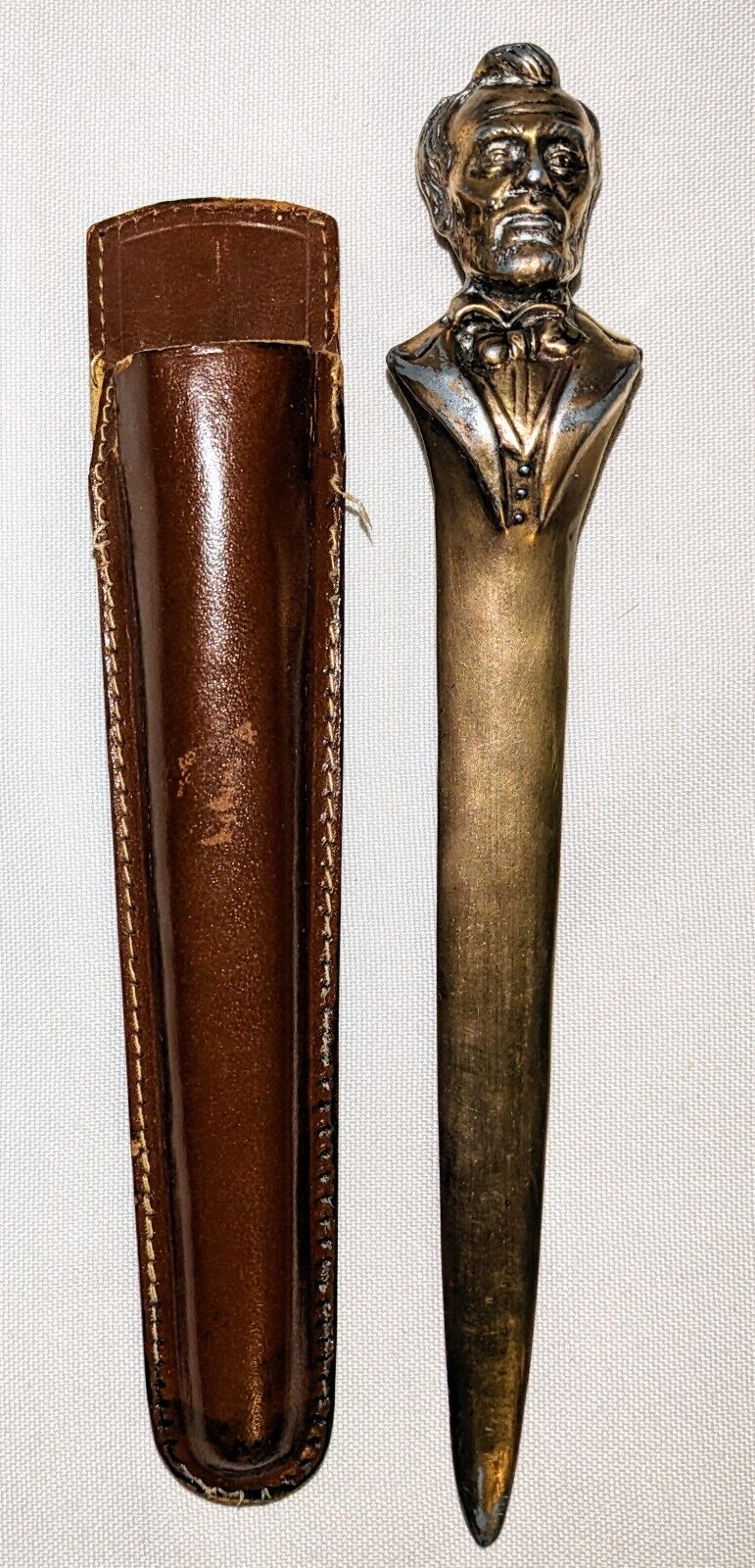 Abraham Lincoln Letter Opener with Leather Holder Made By Dodge Inc